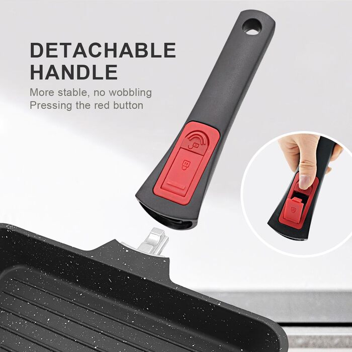 Сковорода-гриль AIKENBBKK 24x24 см з знімним ручками, антипригарне покриття, для стейків, сумісна з духовкою, миюча в посудомийній машині (білий)