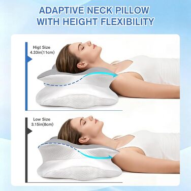 Ортопедична подушка для шиї з Memory Foam, проти болю в шиї та плечах, знімний чохол, сіра