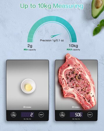 Цифрові кухонні ваги Drcowu 10 кг, РК-дисплей, точність 1 г, тара, 6 одиниць, приготування та випічка
