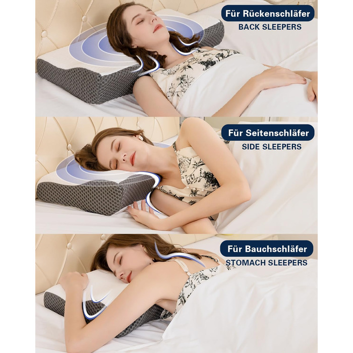 Ортопедична подушка для шиї IDEA з Memory Foam - для сну на боці, спині та животі, проти болю в шиї, 62x34.5x12/8 см