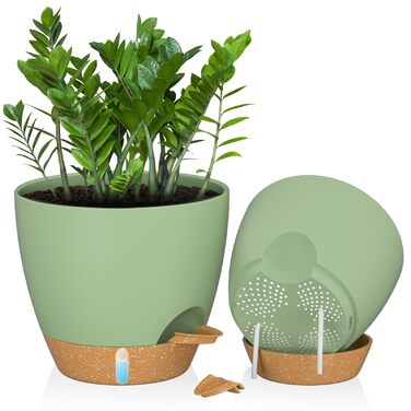 Набір горщиків для квітів ZMTECH 2 шт. 25/30 см з підставкою, самополив, пластик, для дому та саду