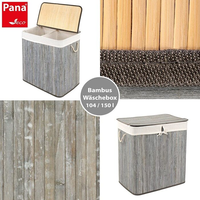 Бамбуковий кошик для білизни PANA ECO з кришкою * дерев'яна сумка для білизни * складаний колектор для білизни * шафа для білизни у ванній * 100 бамбук * колір * * розмір (150 л 40 х 60 х 63 см), сірий камінь)