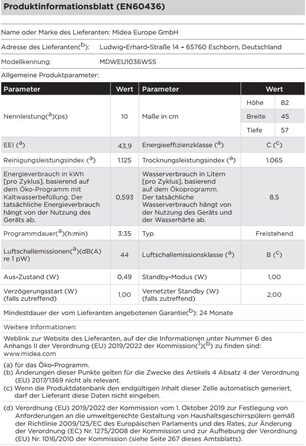 Посудомийна машина Midea SV 5.14K10C, 45 см, 10 комплектів, вбудована, WIFI, 8 програм, 44 дБ, автоматичне відкриття дверцят, таймер затримки 0-24 год, Inox