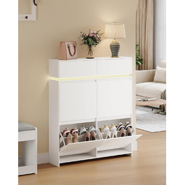 Взуттєва шафа Hzuaneri з 4 стулками, вузька, з LED-підсвічуванням, регульована перегородка, на 20 пар, 100 x 119 x 24 см, для передпокою, біла SR53603XEU