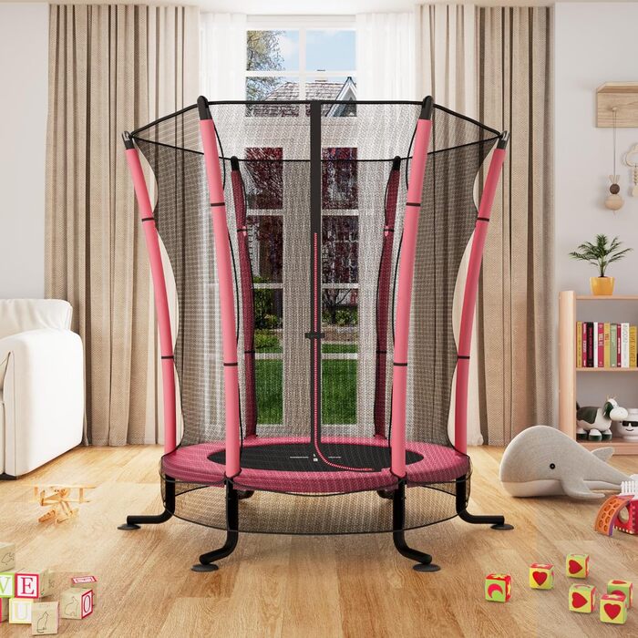 Батут дитячий JUMMICO з захисною сіткою Ø145 см, до 50 кг, рожевий - для дому та вулиці, від 3 років