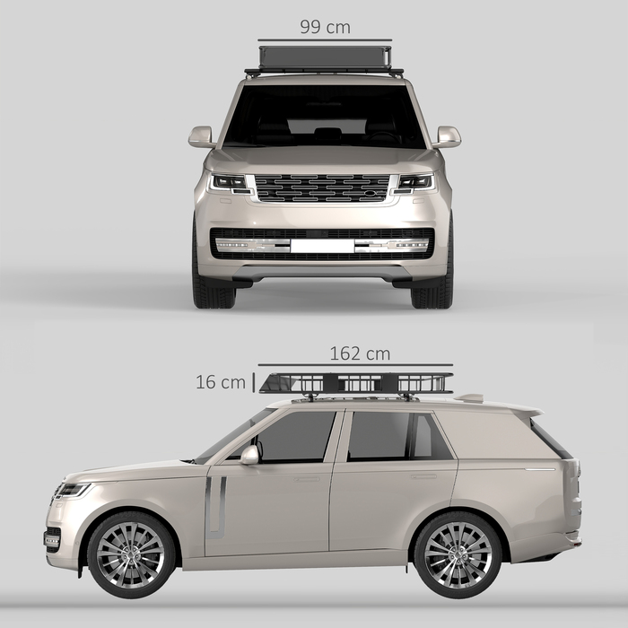 Багажник на дах автомобіля HOMCOM - Металевий багажник для даху 162x99x16 см, універсальний. Максимальне навантаження: 100 кг. Ідеально підходить для кемпінгу, пікніків та автомобільних подорожей. Колір: чорний.