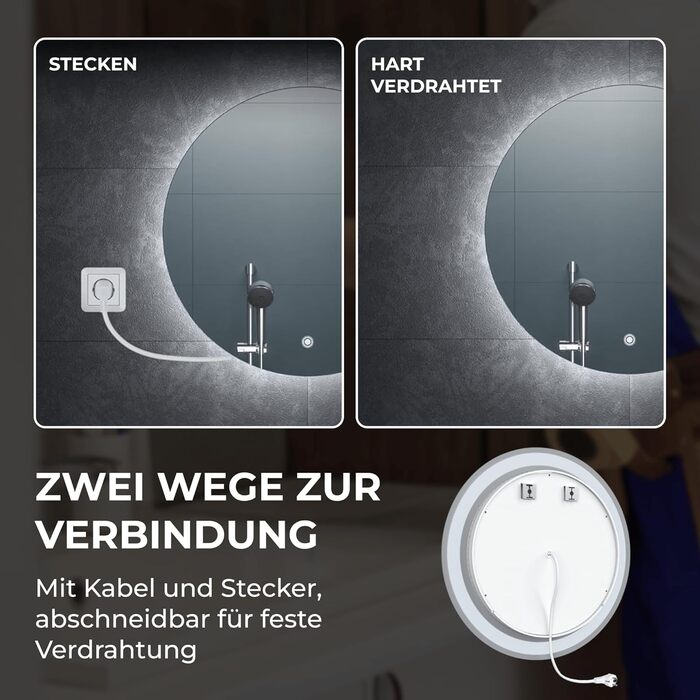 Дзеркало для ванної кімнати BR Bringer LED Round 80см з підсвічуванням, антизапарюванням, димуванням, 3 кольори світла, сенсорне управління та функція пам'яті (BRRS201)