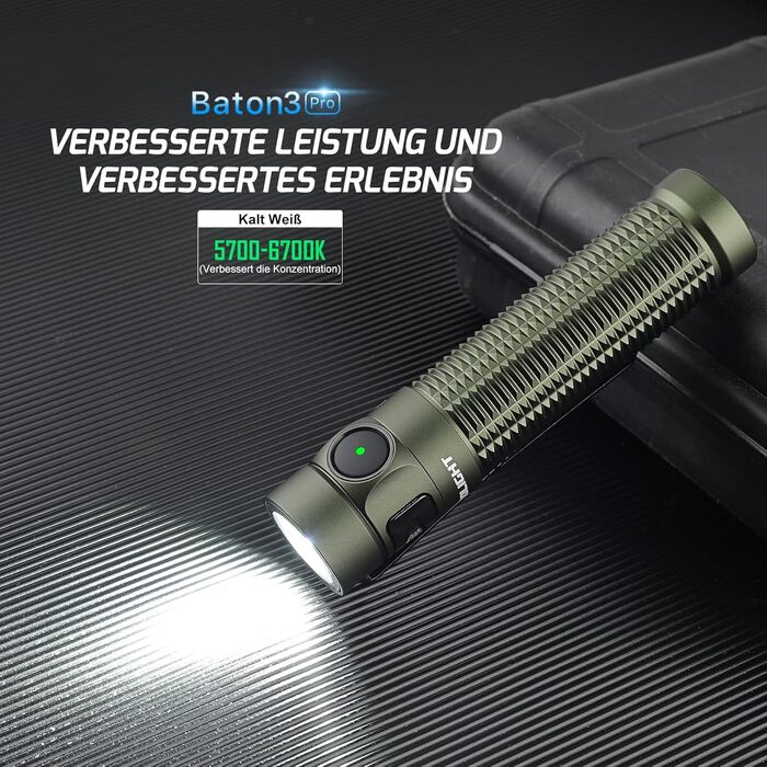 Світлодіодний ліхтар OLIGHT Baton 3 Pro, 1500 люмен, радіус дії 175 м, USB, 6 режимів, IPX8, 120 днів, OD зелений