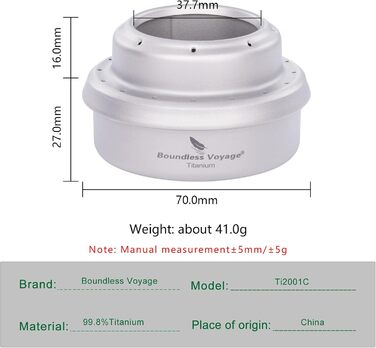 iBasingo Titan Alkoholkocher Spirit Herd з кріпленням - портативний газовий пальник для кемпінгу, пікніків та трекінгу Ti2001C