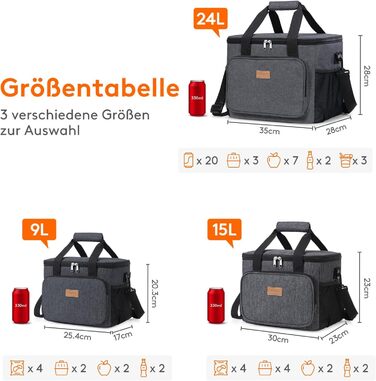 Термосумка-холодильник Lifewit 24л сіра, ізольована сумка-ланчбокс для пікніка, роботи, пляжу та подорожей. Складана, водонепроникна сумка-холодильник через плече.