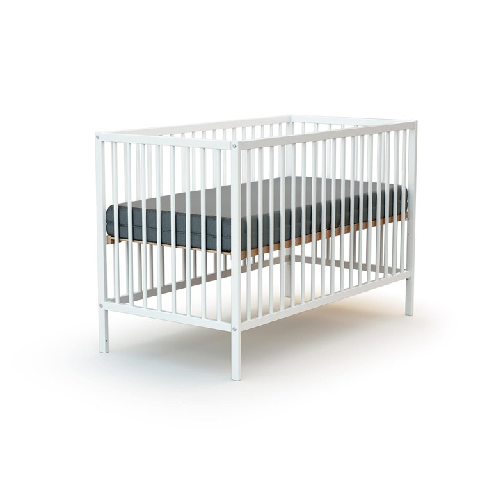 Дитяче ліжко Webaby з натурального буку 60x120 см, збірне, з регульованим дном та бортиками | Від народження | Комфортний сон