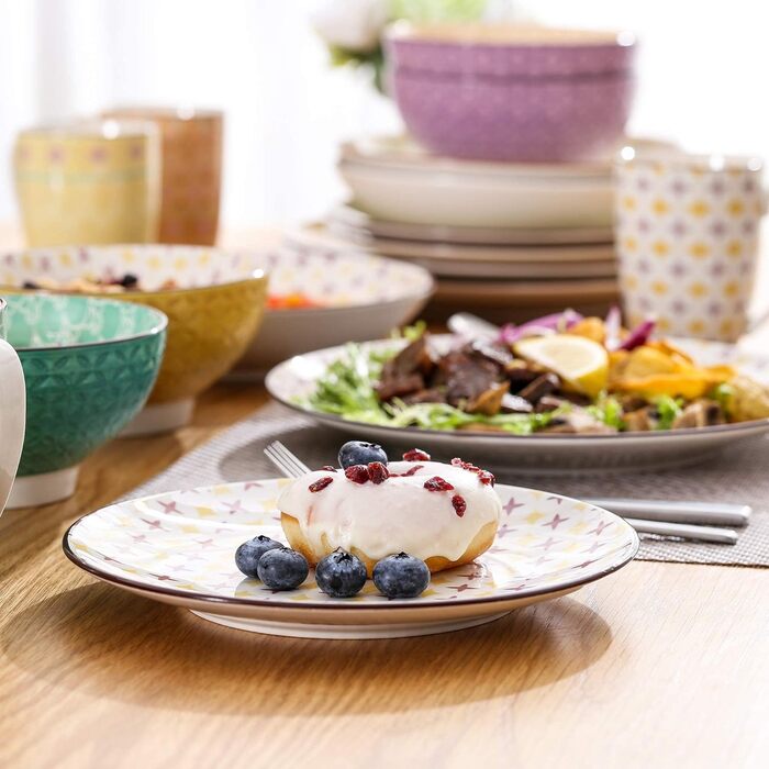 Набір порцелянового посуду Haruka, 48 предметів - Mness aptieka Круглий комбінований обідній сервіз на 12 осіб, включає чашки, миски, десертні тарілки та обідні тарілки (тюльпан, обідній сервіз із 40 предметів)