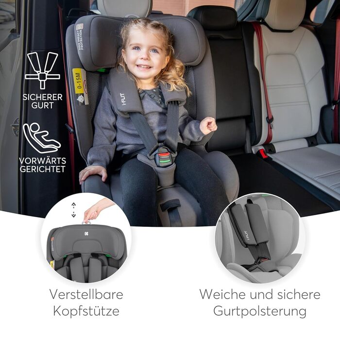 Автокрісло KikkaBoo i-Size i-FLIT 9-36 кг ISOFIX, Група 1/2/3, 15 міс. - 12 років, SPS, Top Tether, регульована підголовник, темно-сірий