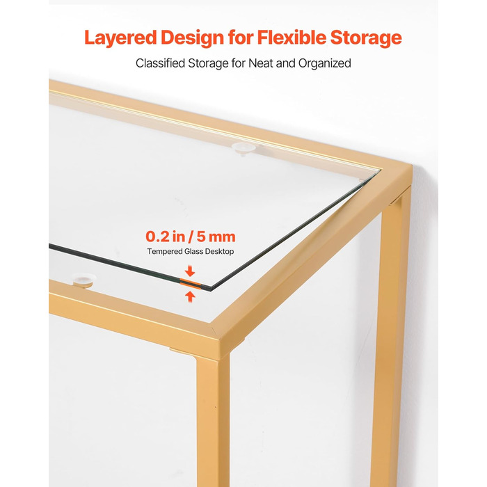 VEVOR Консольний столик з 2 ящиками, сучасний прямокутний, 107 x 35,4 x 75,5 см, з скляною стільницею, столик біля дивана з захистом від перекидання, для вітальні, передпокою, холлу