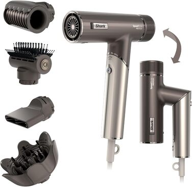 Фен Shark SpeedStyle Pro FLEX: потужний, з 4 насадками, для всіх типів волосся, Mocha Silver HD542EU