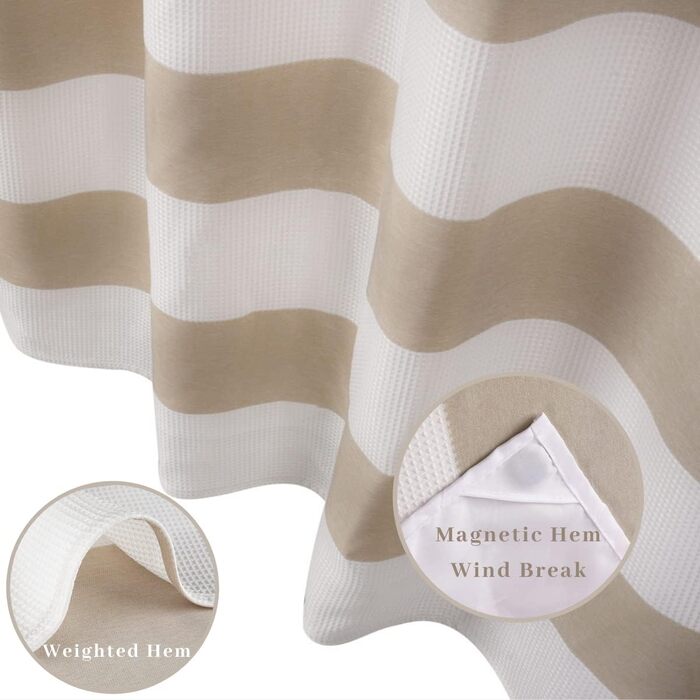 Тканинна шторка для душу з магнітами Snap Liner, 180x200 см (Бежева, H181.3 x B165.1 см, 1 шт.)