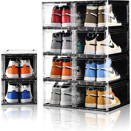 Прозорі коробки для взуття Amlla, що складаються, ящики для зберігання взуття для шафи, міцна коробка для взуття, проста в збірці, підходить для США Розмір 12 (35.25x18 см) (прозорий і чорний, 10 шт.), 10 шт.
