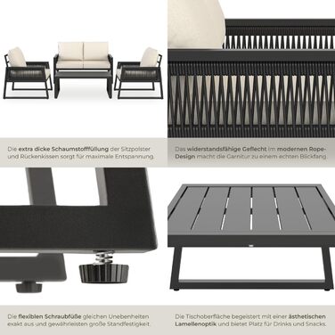 Набір садово-розкішних меблів tectake® з ротангу для саду/балкону: 2 крісла, диван, стіл, подушки, 4 місця, вологостійкі