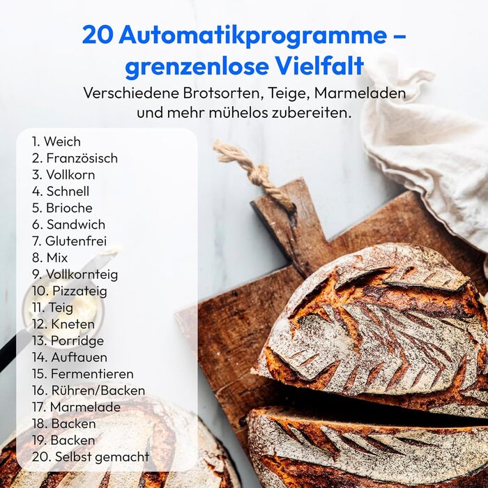 Хлібопекарня MEDION MD 12040: 20 програм, 1600г, 3 ступені пропікання, таймер