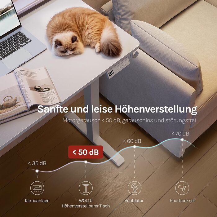 Електричний підйомний стіл WOLTU з функцією пам'яті та захистом від зіткнень, комп'ютерний стіл для дому та офісу, 100 x 48 см, білий