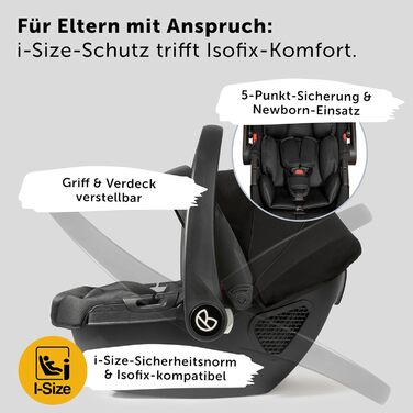 Дитяча коляска Bergsteiger Capri 3-в-1 з люлькою, автокріслом i-Size та ременями, повітряні колеса, амортизація, регульована ручка, складна, аксесуари сірого кольору | Рама: антрацитова коляска + автокрісло