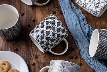 Набір чашок для кави та чаю, 6 шт., чорно-білий геометричний візерунок, кераміка