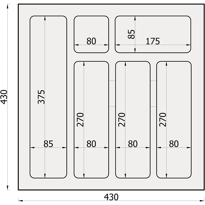 Вставка для столових приладів sossai Divio для висувних ящиків 30 см / ширина 23 см x Глибина 43 см обрізна / з 4 відділеннями / Колір антрацит / Система розташування ящиків для столових приладів (43 x 43 см-6 відділень)