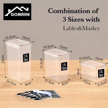 Набір контейнерів для зберігання GoMaihe (24 шт) з герметичними кришками: контейнери для продуктів з етикетками та маркером | Коробки для зберігання на кухню для мюслі, борошна, кукурудзяних пластівців та цукру | Без BPA | Можна мити в посудомийній машині