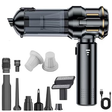 Акумуляторний ручний пилосмок 4-в-1, бездротовий пилосос та електричний обдув 22000Па, 3 режими, для авто, дому, кухні та шерсті тварин, чорний