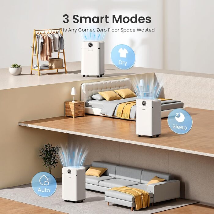 Електричний осушувач повітря CHIVALZ 12л/24г для приміщень до 120м³ (30м²), 3 режими роботи, таймер 24г, автоматична відтавлювання (білий)