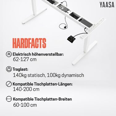 Рамка Yaasa Frame S для столу, регулювання висоти, USB-порт, 2-х рівневий телескопічний механізм, блокування клавішами (білий)