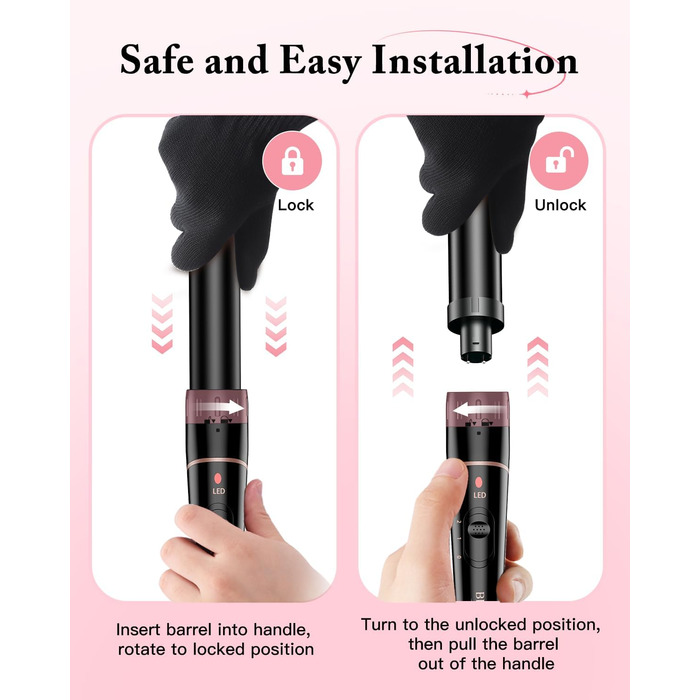 BESTOPE PRO Локкенштаб 6-в-1: великі та малі локони, різні насадки, регулювання температури, чорний