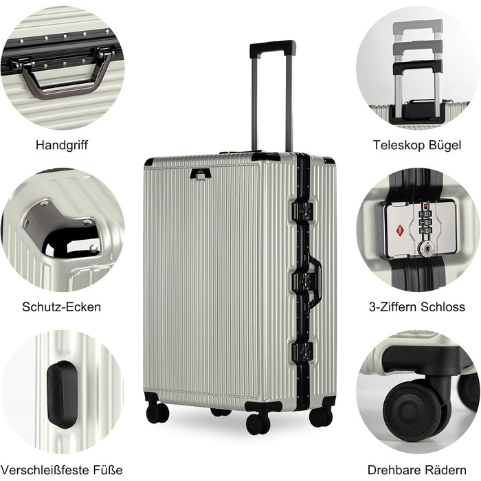 Набір валіз HOMELUX 3 шт. (M-L-XL) з ABS-пластику, сріблясті, з жорсткою обшивкою, з ручкою-телескопом, для подорожей