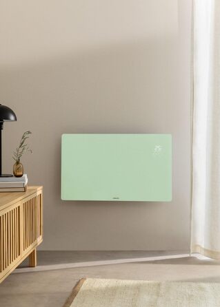 Електричний скляний конвектор CREATE/WARM CRYSTAL 2000W з WiFi, світлодіодним сенсорним екраном, 2 рівні (2000 Вт, пастельно-зелений)