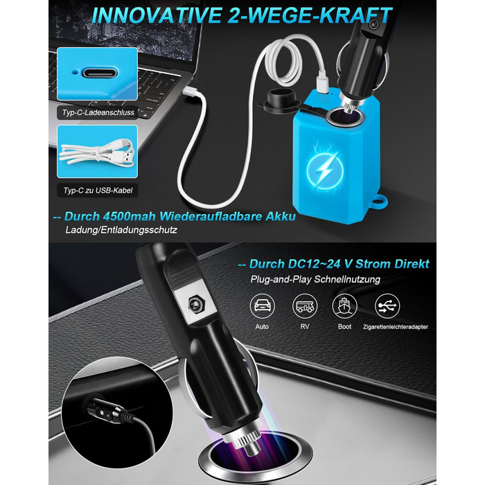 Портативний душ AUTOPkio з акумулятором 12/24В, 4500mAh, для кемпінгу, авто, подорожей, миття машини, з насосом, заряджається від USB
