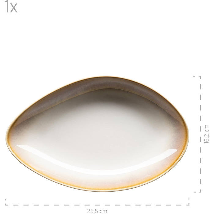 Набір сучасного посуду на 4 персони з унікальною формою та градієнтом кольору від кремово-білого, вінтажний вигляд 16 штук, керамограніт (сервірувальні тарілки, бежевий), 931991, La Sinfonia
