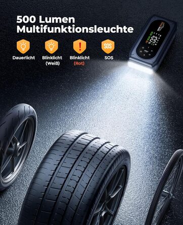 Powerbank для автомобіля YaberAuto AP02 з компресором, 150PSI, 4500A, LED ліхтар 500 люмен, LCD дисплей 3.3