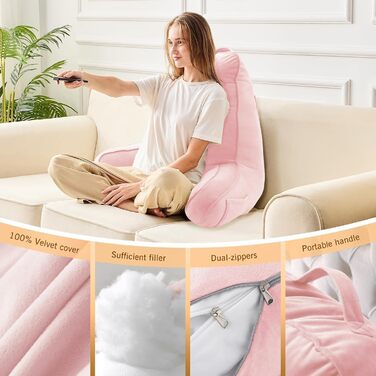М'яке спинне крісло-подушка Sasttie для ліжка, рожеве, з кишенями та підлокітником