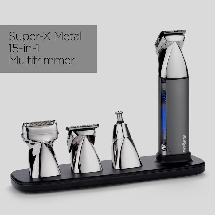 Мультитример BaByliss Super-X Metal 15-в-1, магнітні насадки, зарядна док-станція, живлення від акумулятора, MT996E