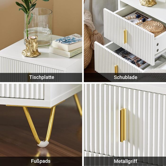 Приліжкова тумбочка SoBuy з 2 шухлядами, біла, 40x40x47 см