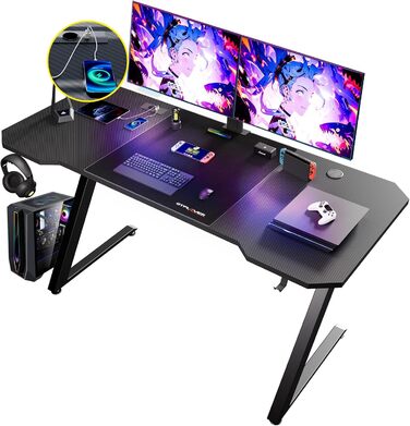 Ігровий стіл GTPLAYER 120x60 см з карбоновою поверхнею, стіл для ПК з гачком для навушників