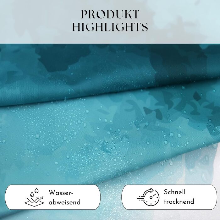 Шторка для душу Drophop Textile 120x200 см блакитно-бірюзово-зелена градієнтна, 100% поліестер, з обтяженим краєм, непрозора, водовідштовхувальна, пригодна для прання, з антигрибковим покриттям, з 12 нержавіючими кільцями