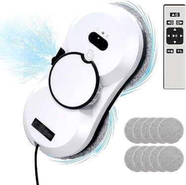 Робот для миття вікон з автоматичним струменем води, 5600 Па, для гладких поверхонь, з пультом дистанційного керування, з 10 мікрофібровими серветками