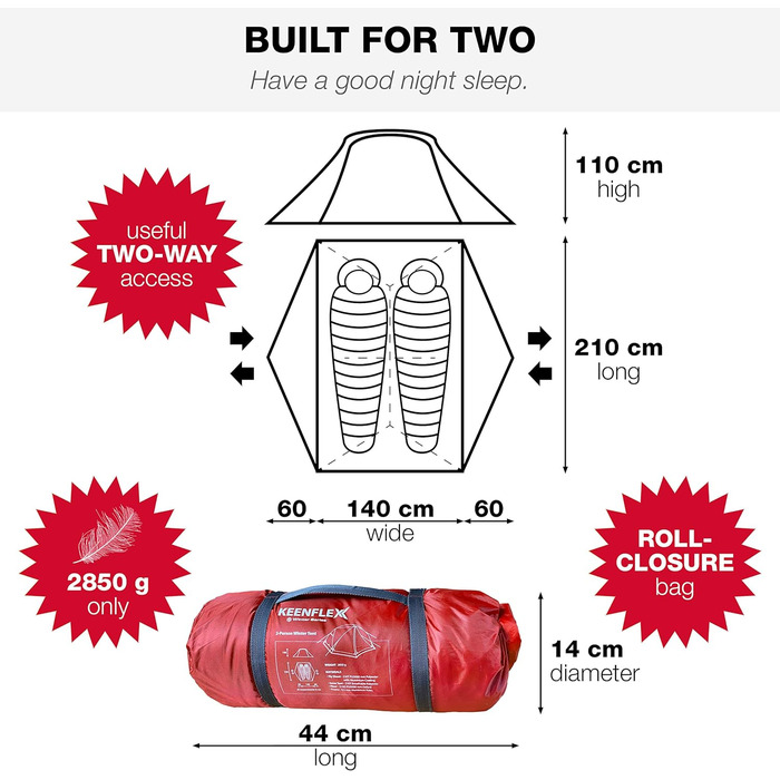 Кемпінговий намет KeenFlex на 1-2 особи двостінний ультралегкий 2P червоний