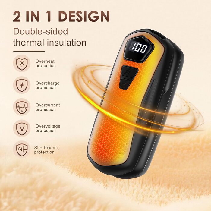 Електричні грілки для рук 2 шт. з акумулятором 6000mAh, 5 режимів нагріву, USB, для кемпінгу та активного відпочинку, подарунок для жінок та чоловіків (Золотий)