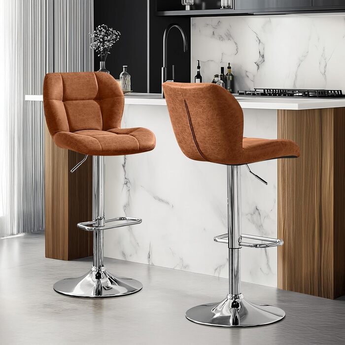 Барні стільці Yaheetech - набір з 4 шт., регульована висота, обертання 360°, з підніжкою, PU-шкіра, чорний/ретро-коричневий