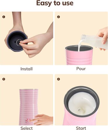 Morpilot Електричний спінювач молока 4-в-1, для лате, капучино, макіато (рожевий)