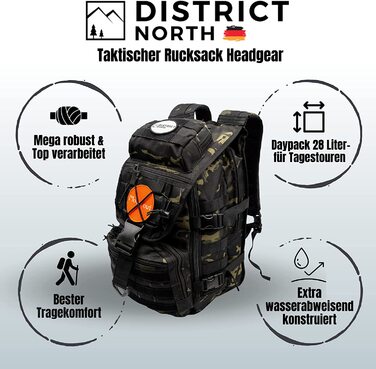 Військовий рюкзак головний убір 28L / оригінальний-додатковий водонепроникний / тактичний рюкзак і рюкзак - також ідеально підходить для використання на відкритому повітрі / рюкзак Бундесверу / рюкзак для виживання (чорний з декількома камерами)