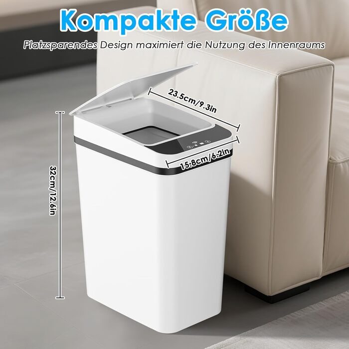 Набір з 2 автоматичних сміттєвих баків з датчиком, 12 л, електричний, 3 режими роботи, тихий, водонепроникний, інтелектуальний, для кухні, офісу, вітальні, ванної кімнати