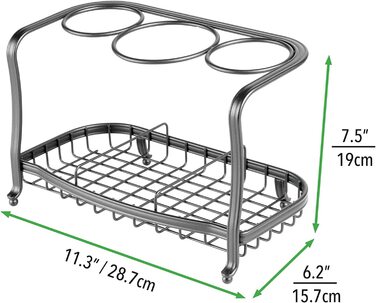 Тримач для фена mDesign без свердління - окремо стоїть полиця для зберігання фена у ванній-оптимальний органайзер для ванної з 3 відділеннями для щипців для завивки, випрямляча і щітки (графіт)